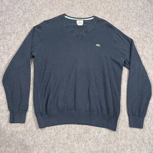 Lacoste Navy Blue Lightweight Knit V-Neck‎ Pullover Sweater Men's Size 5 Large